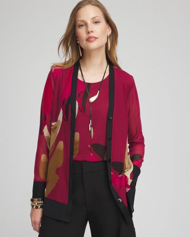 Abstract Print Mesh Cardigan